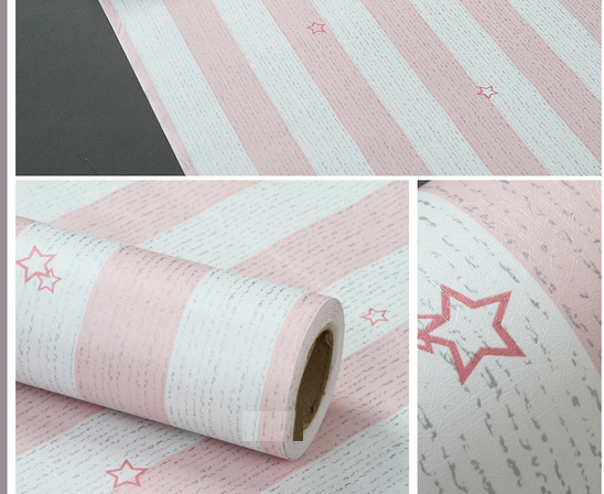 Combo giấy decal cuộn sọc sao hồng khổ 0.45x5m